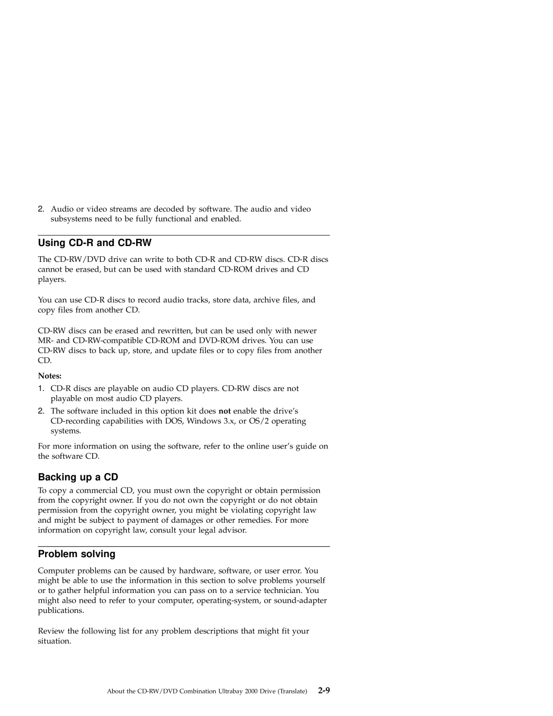 IBM 2000 manual Using CD-R and CD-RW 