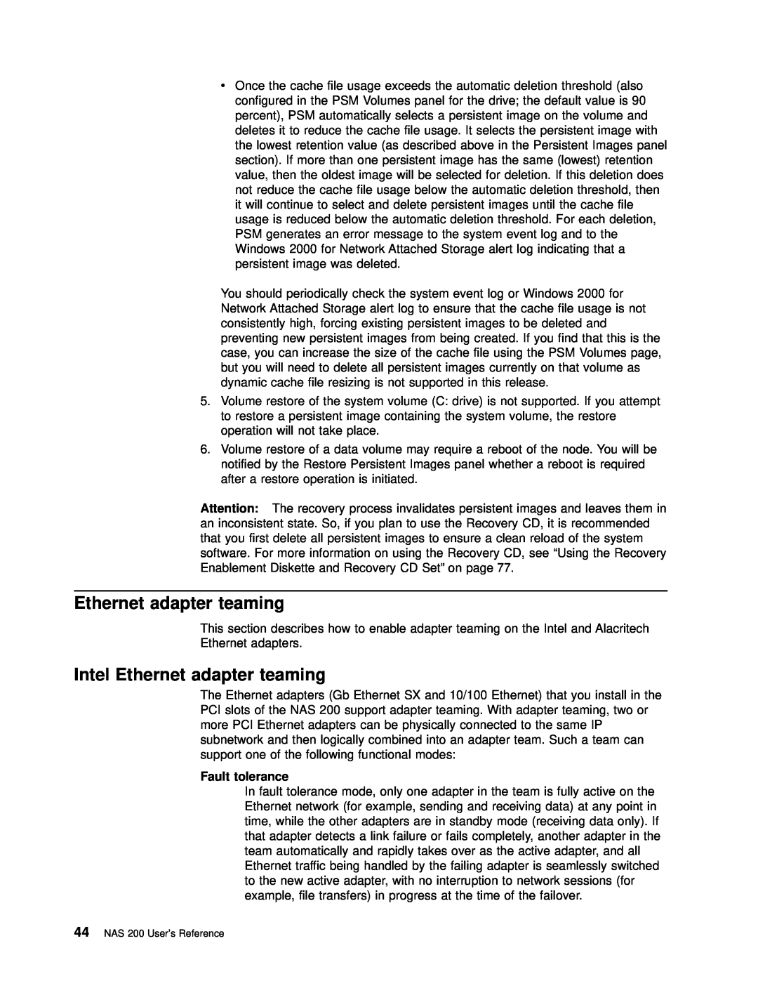 IBM 201 manual Intel Ethernet adapter teaming, Fault tolerance 