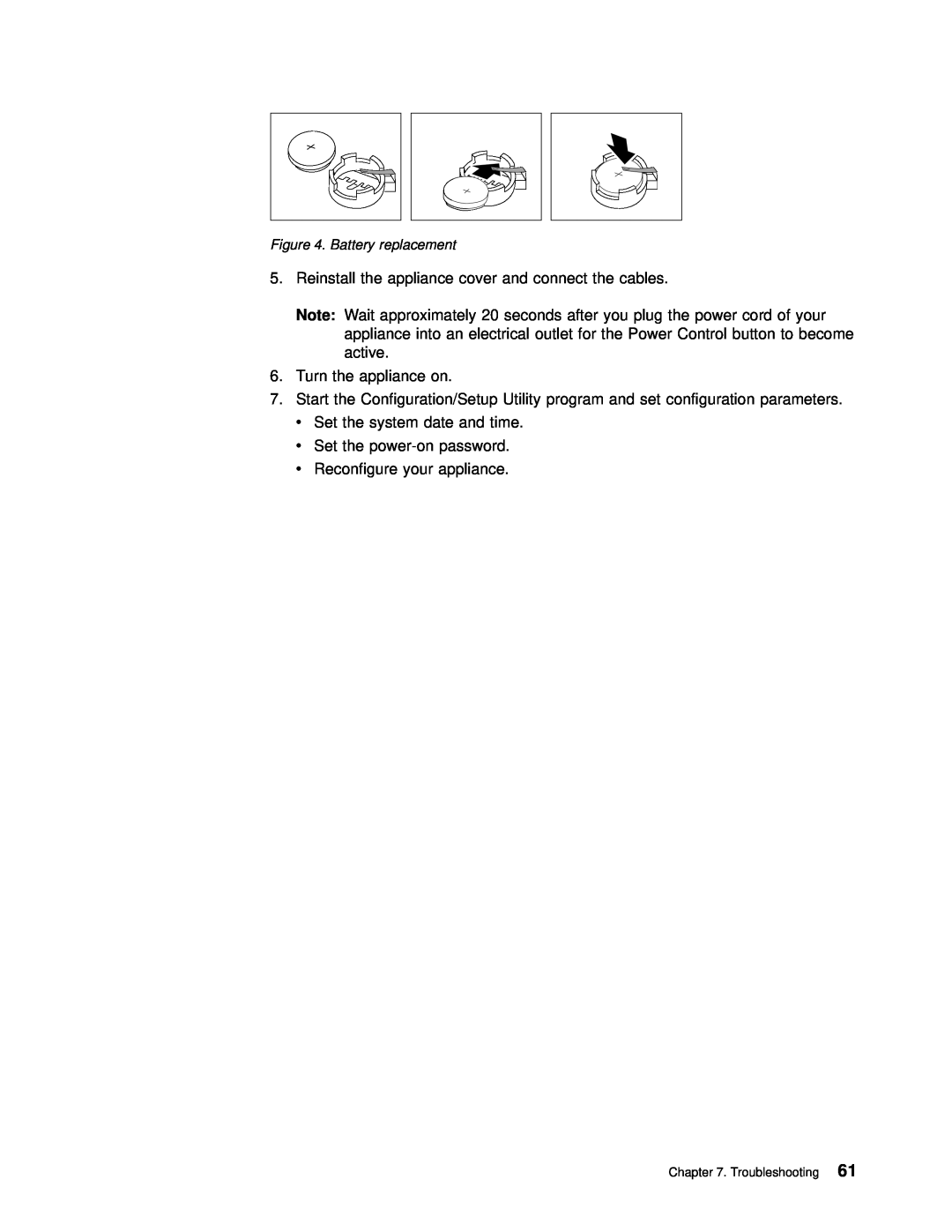 IBM 201 manual Reinstall the appliance cover and connect the cables 