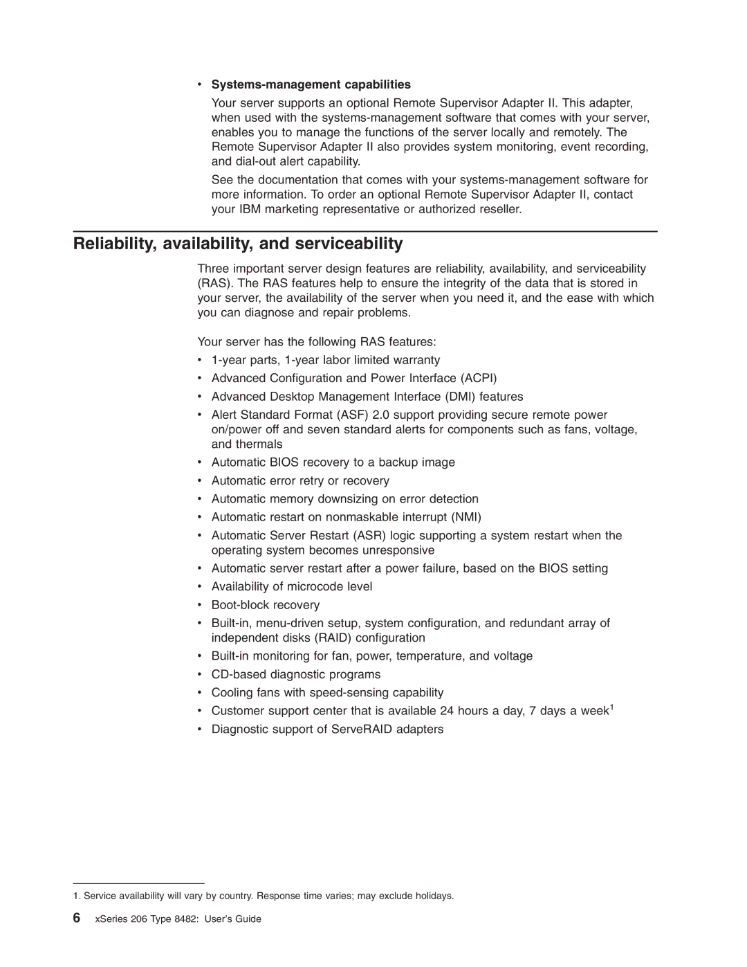 IBM 206 manual Reliability, availability, and serviceability, Systems-management capabilities 