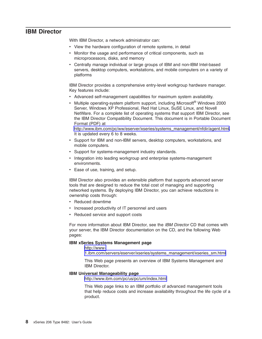 IBM 206 manual IBM Director, IBM Universal Manageability 