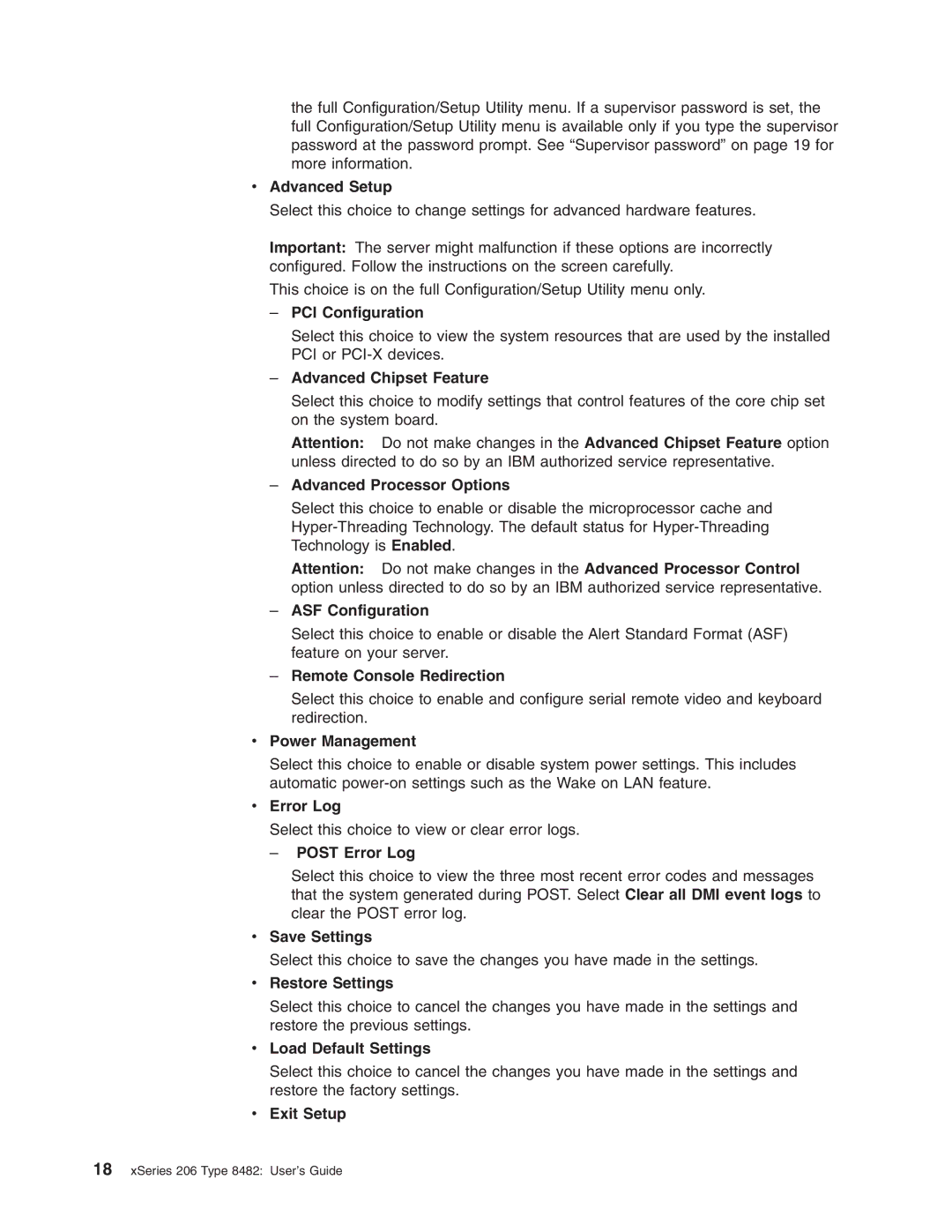 IBM 206 manual Advanced Setup, PCI Configuration, Advanced Chipset Feature, Advanced Processor Options, ASF Configuration 