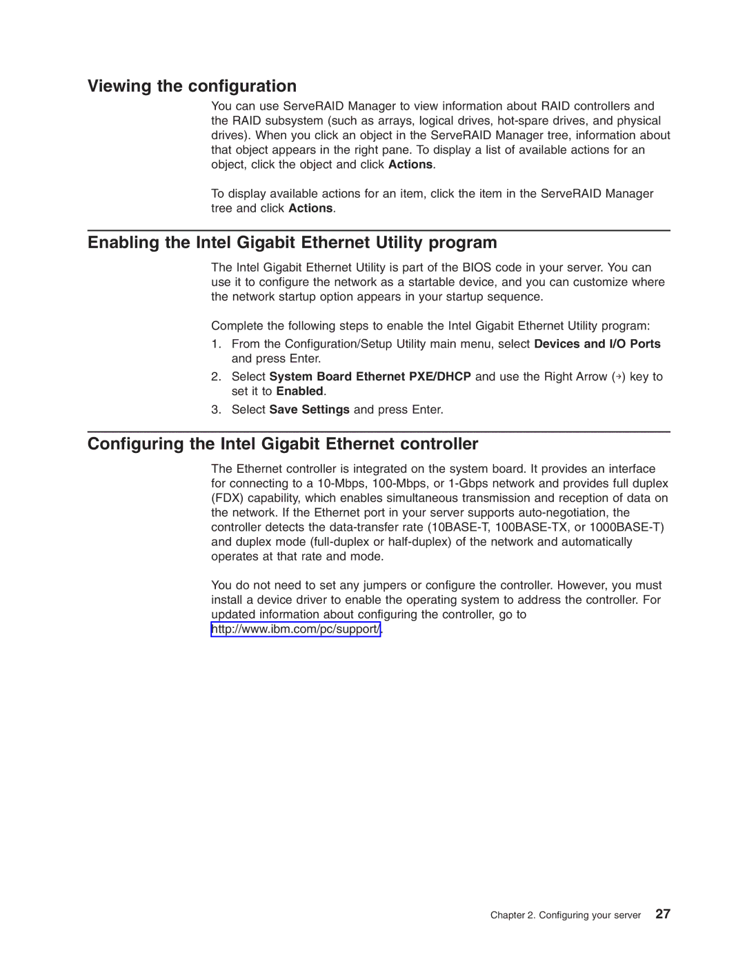 IBM 206 manual Viewing the configuration, Enabling the Intel Gigabit Ethernet Utility program 