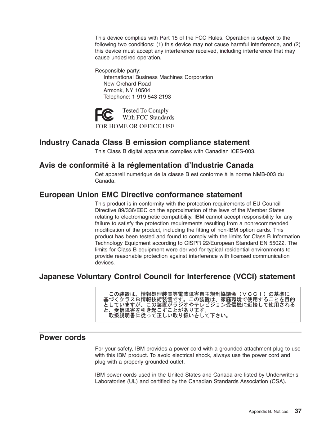 IBM 206 Industry Canada Class B emission compliance statement, Avis de conformité à la réglementation d’Industrie Canada 