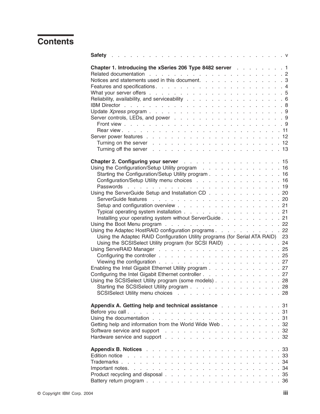 IBM 206 manual Contents 