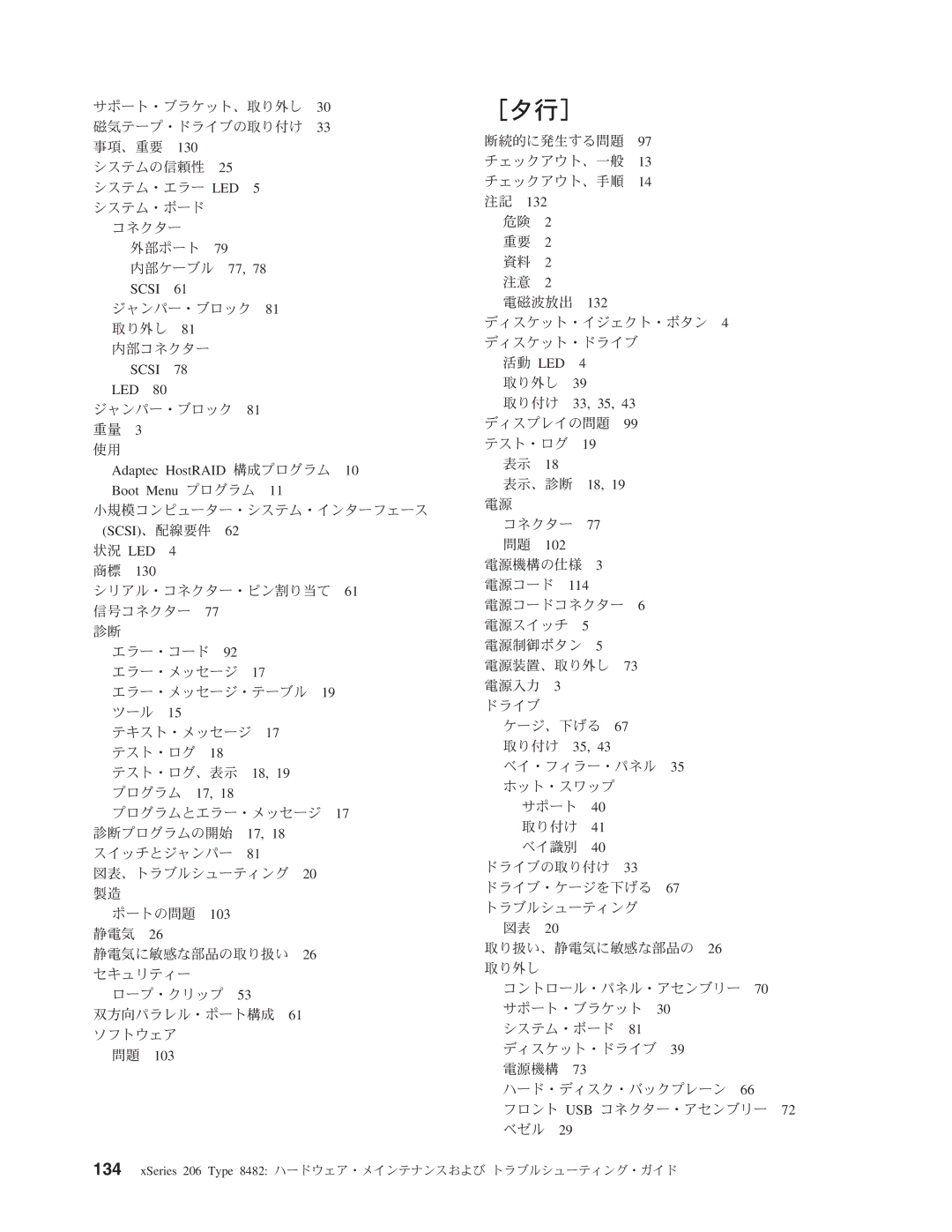 IBM 206 manual ［タ行］, SCSI、配線要件 62 状況 LED 