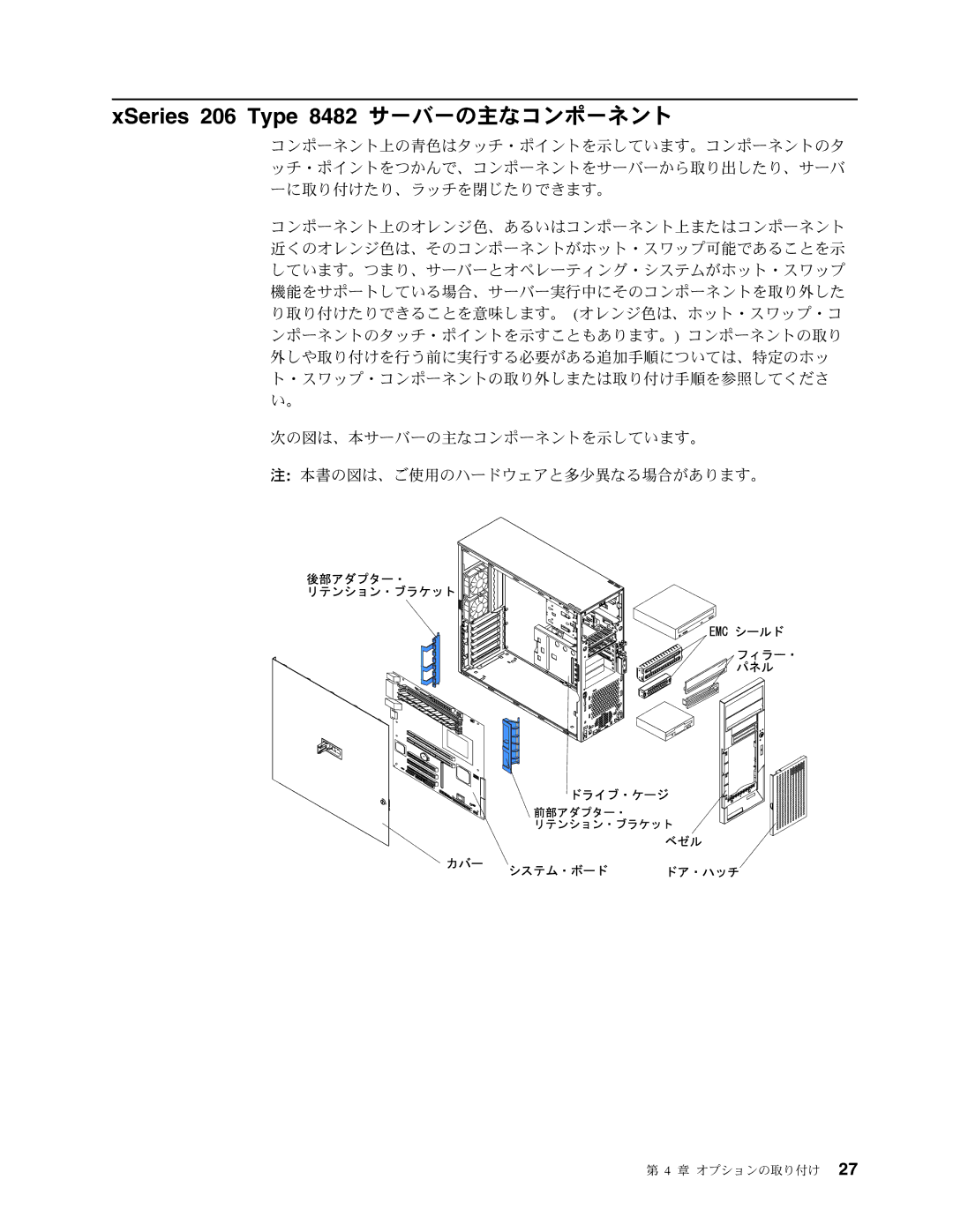 IBM manual XSeries 206 Type 8482 サーバーの主なコンポーネント 