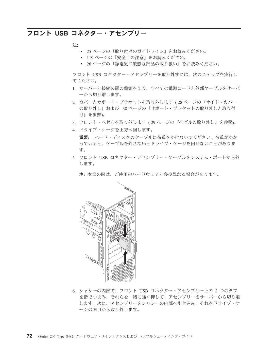 IBM 206 manual フロント Usb コネクター・アセンブリー 