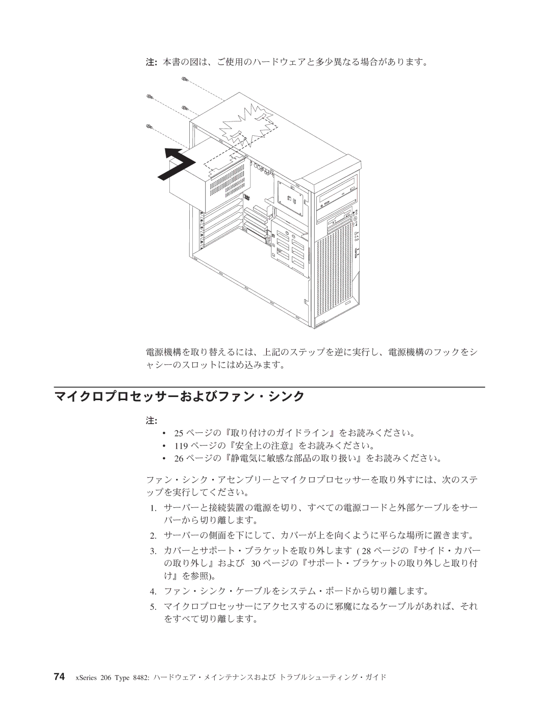 IBM 206 manual マイクロプロセッサーおよびファン・シンク 