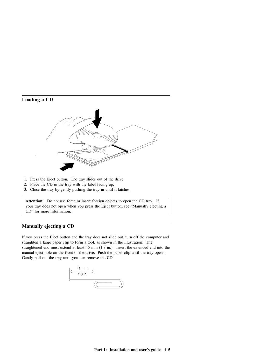 IBM 20X manual Loading a CD, Manually ejecting a CD 