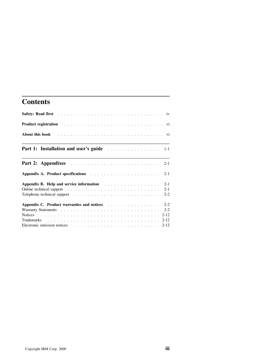 IBM 20X manual Contents 