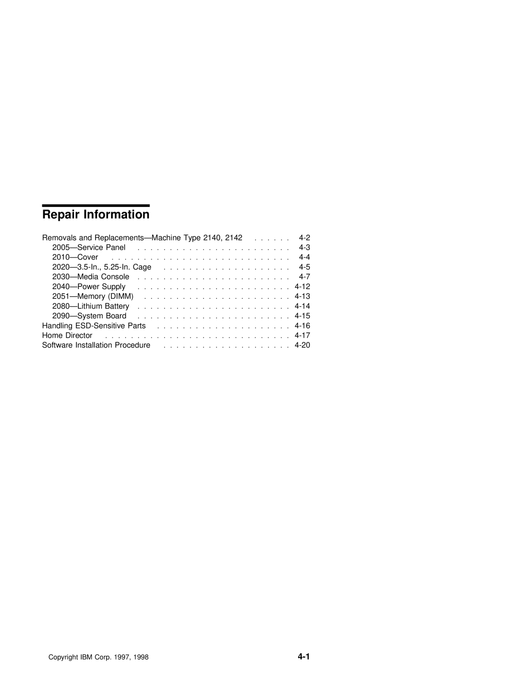 IBM 2140, 2142 manual Repair Information 