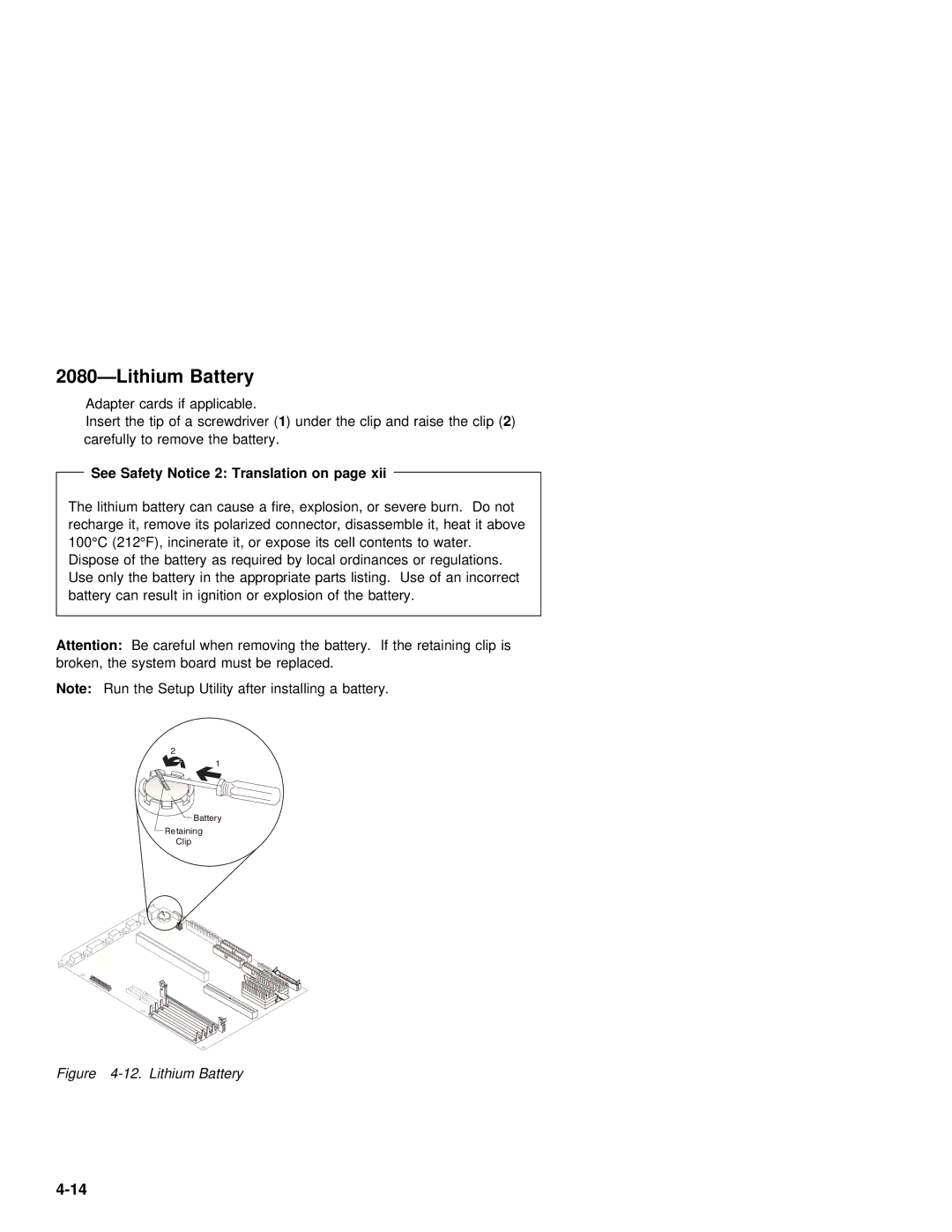 IBM 2142, 2140 manual Lithium Battery, See Safety Notice 2 Translation on 