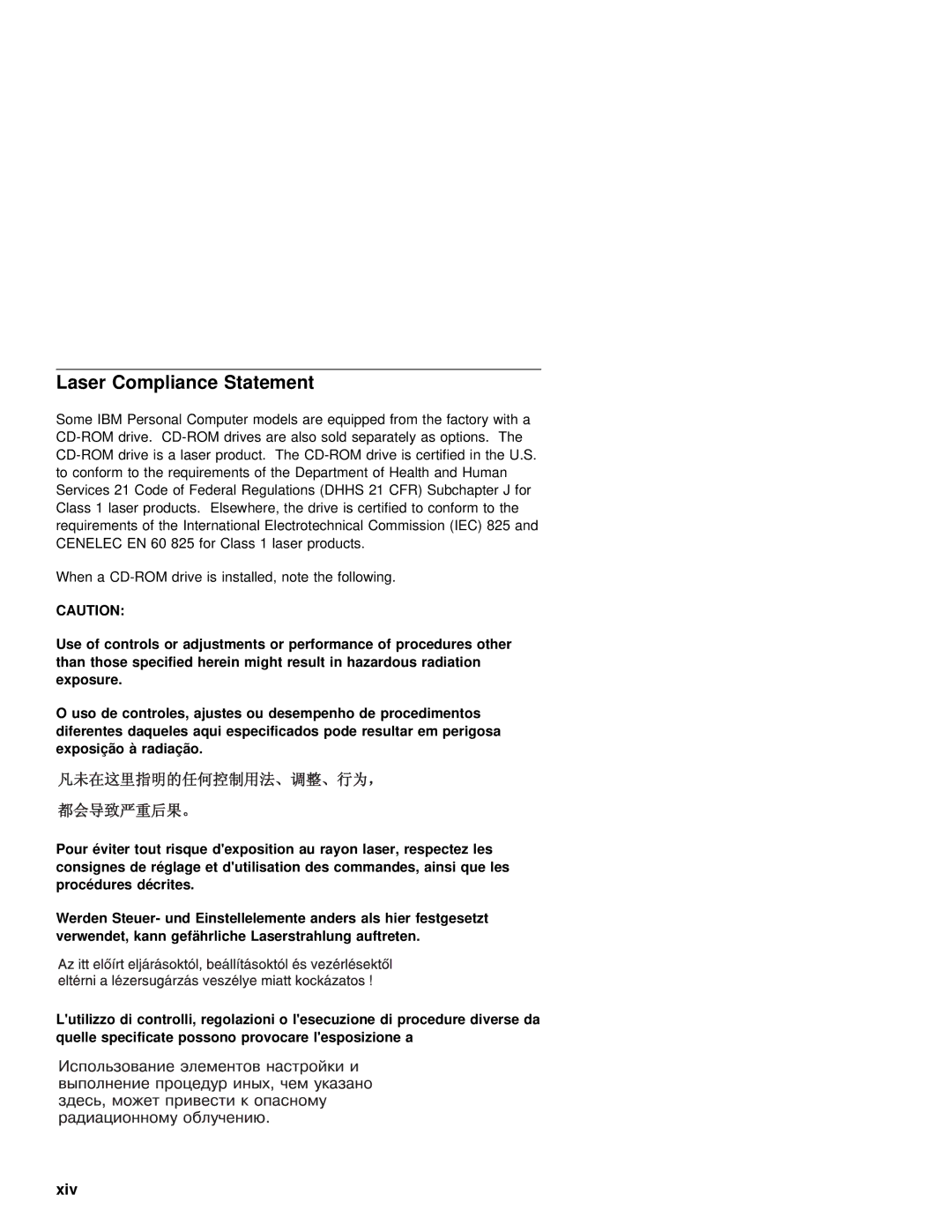 IBM 2142, 2140 manual Statement, Laser, Xiv 