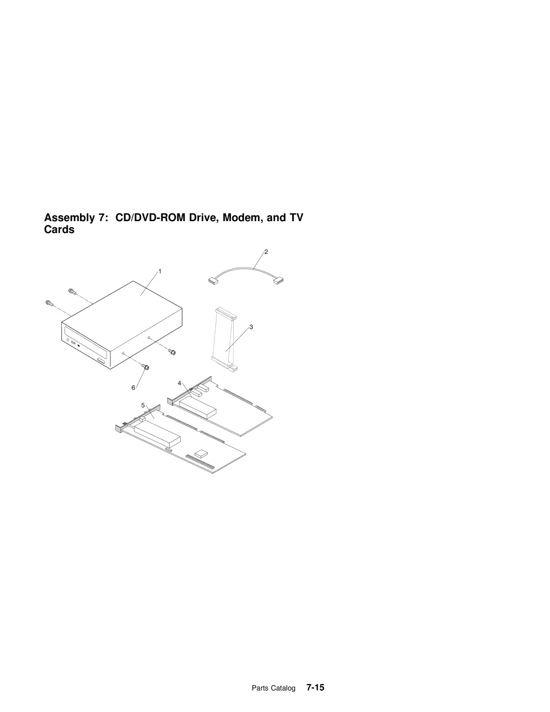 IBM 2140, 2142 manual Assembly 7 CD/DVD-ROM Drive, Modem, and TV Cards 