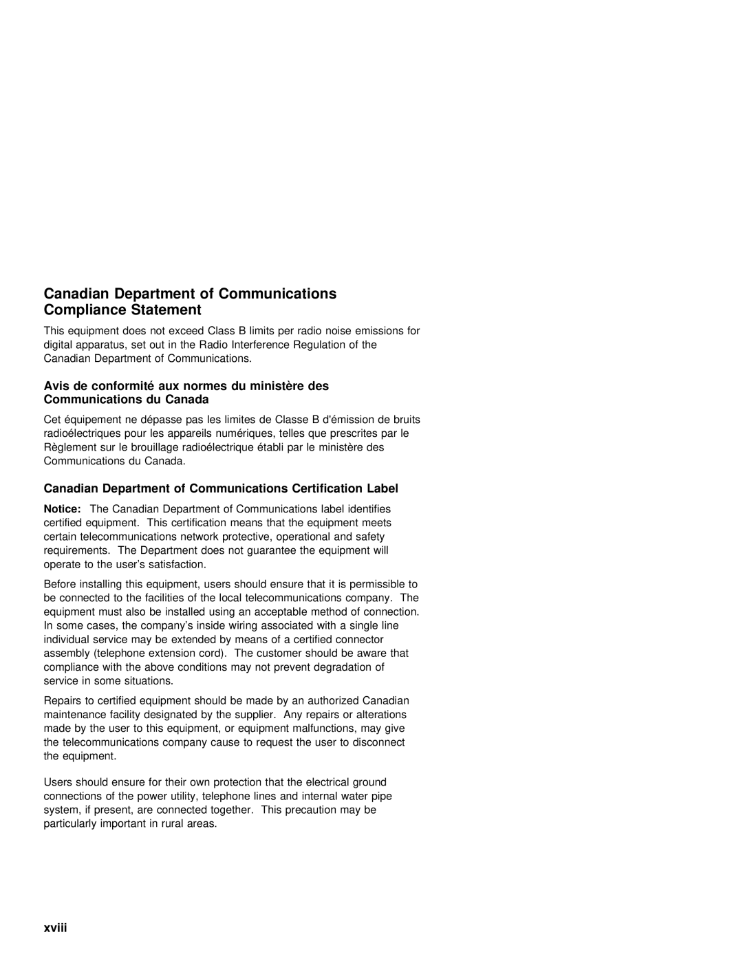 IBM 2142, 2140 manual Canadian Department of Communications Compliance Statement, Xviii 