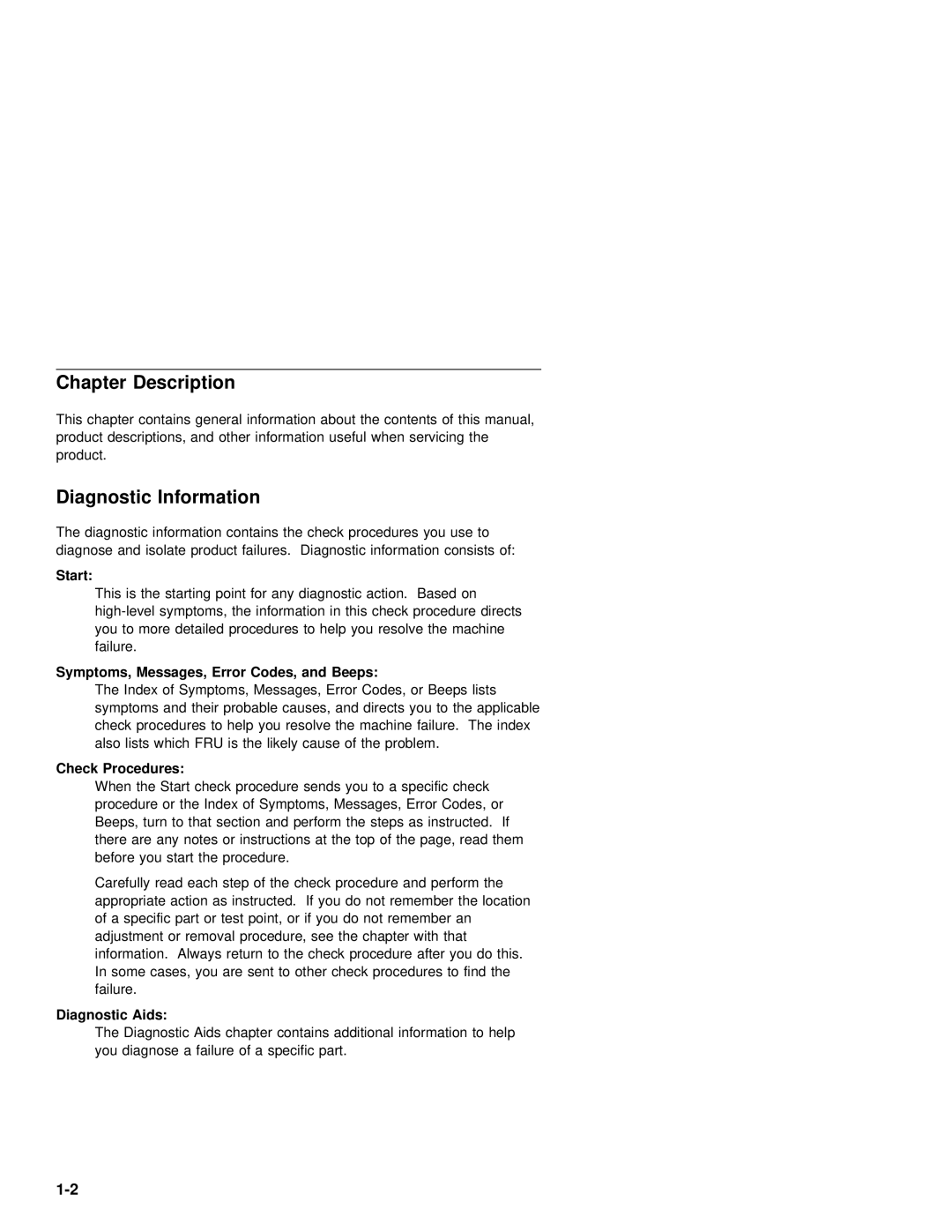 IBM 2142, 2140 manual Chapter Description, Diagnostic Information, Start, Beeps, Fru 