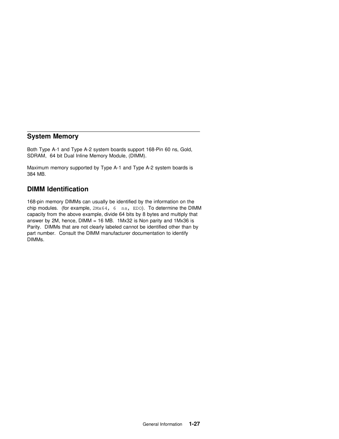 IBM 2140, 2142 manual System Memory, Dimm Identification 