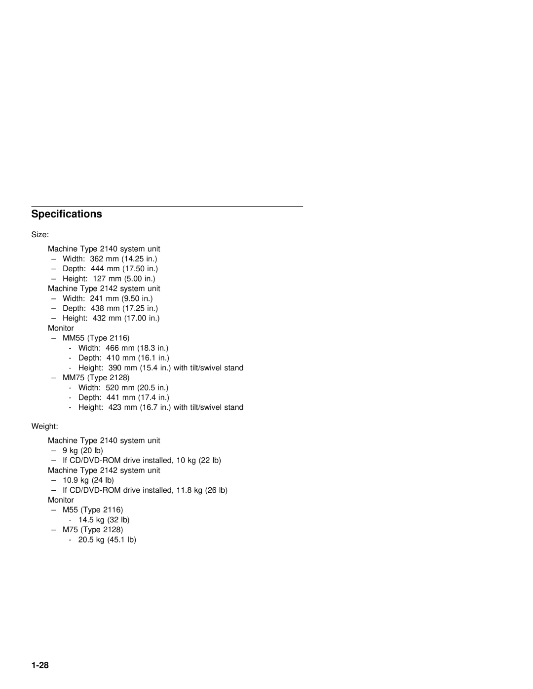 IBM 2142, 2140 manual Specifications 