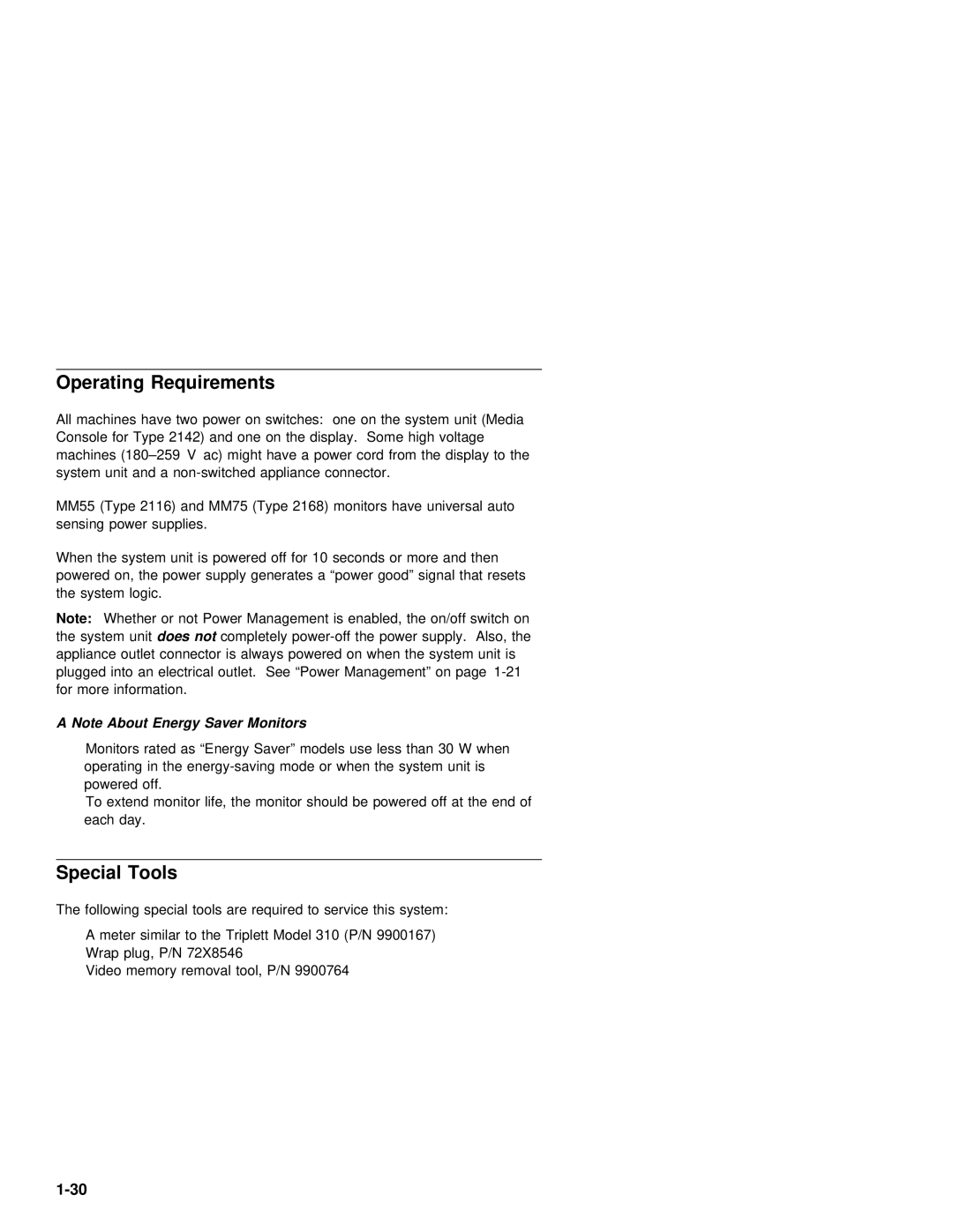 IBM 2142, 2140 manual Operating Requirements, Special Tools 