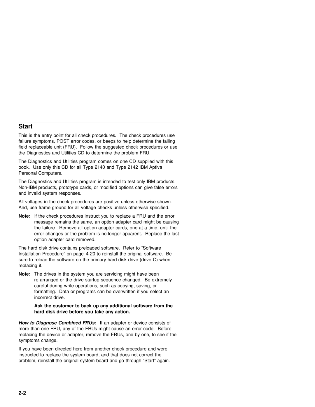 IBM 2142, 2140 manual Start 