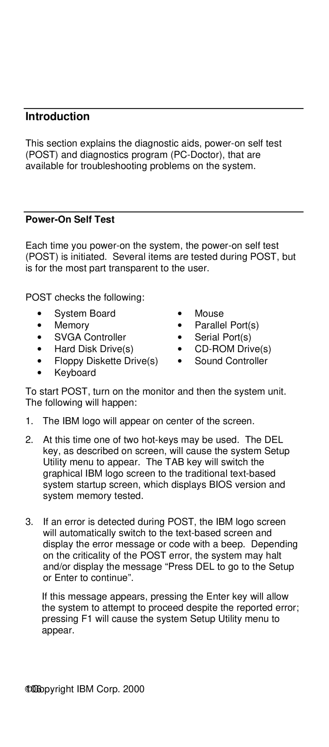 IBM 2169 manual Introduction, Power-On Self Test 