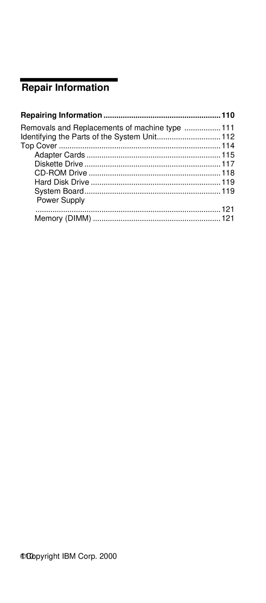 IBM 2169 manual Repair Information 