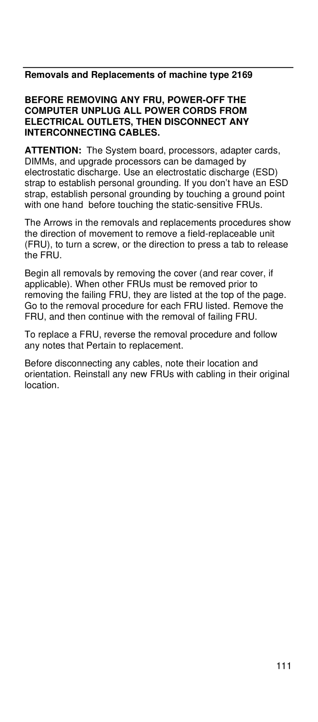 IBM 2169 manual Removals and Replacements of machine type 