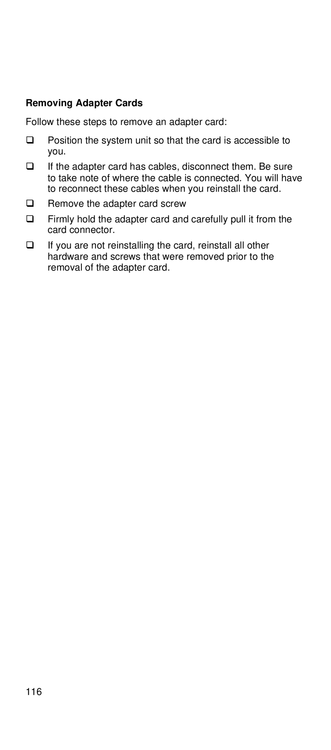 IBM 2169 manual Removing Adapter Cards 