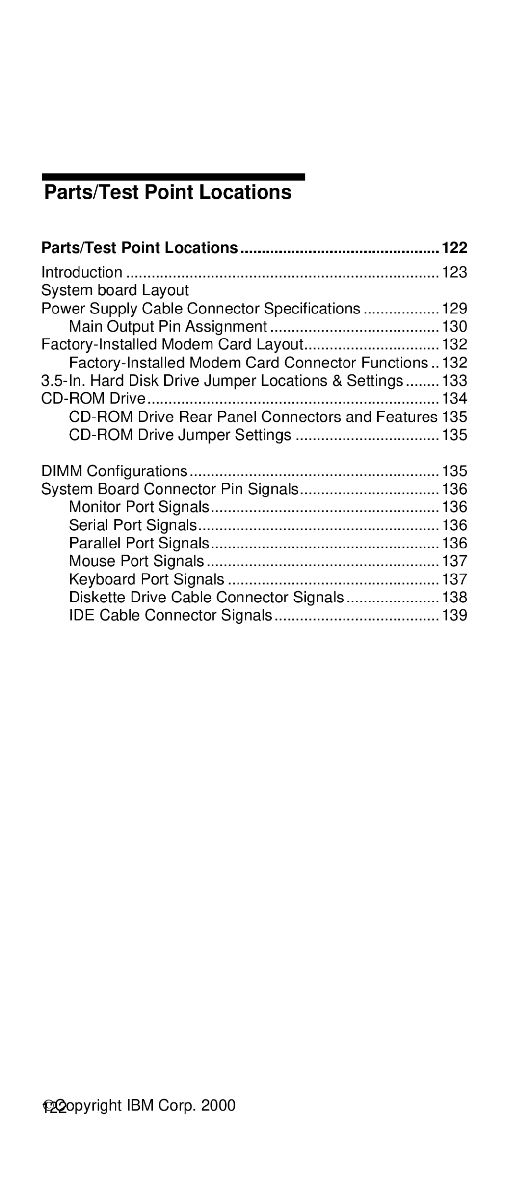 IBM 2169 manual Parts/Test Point Locations, 122 