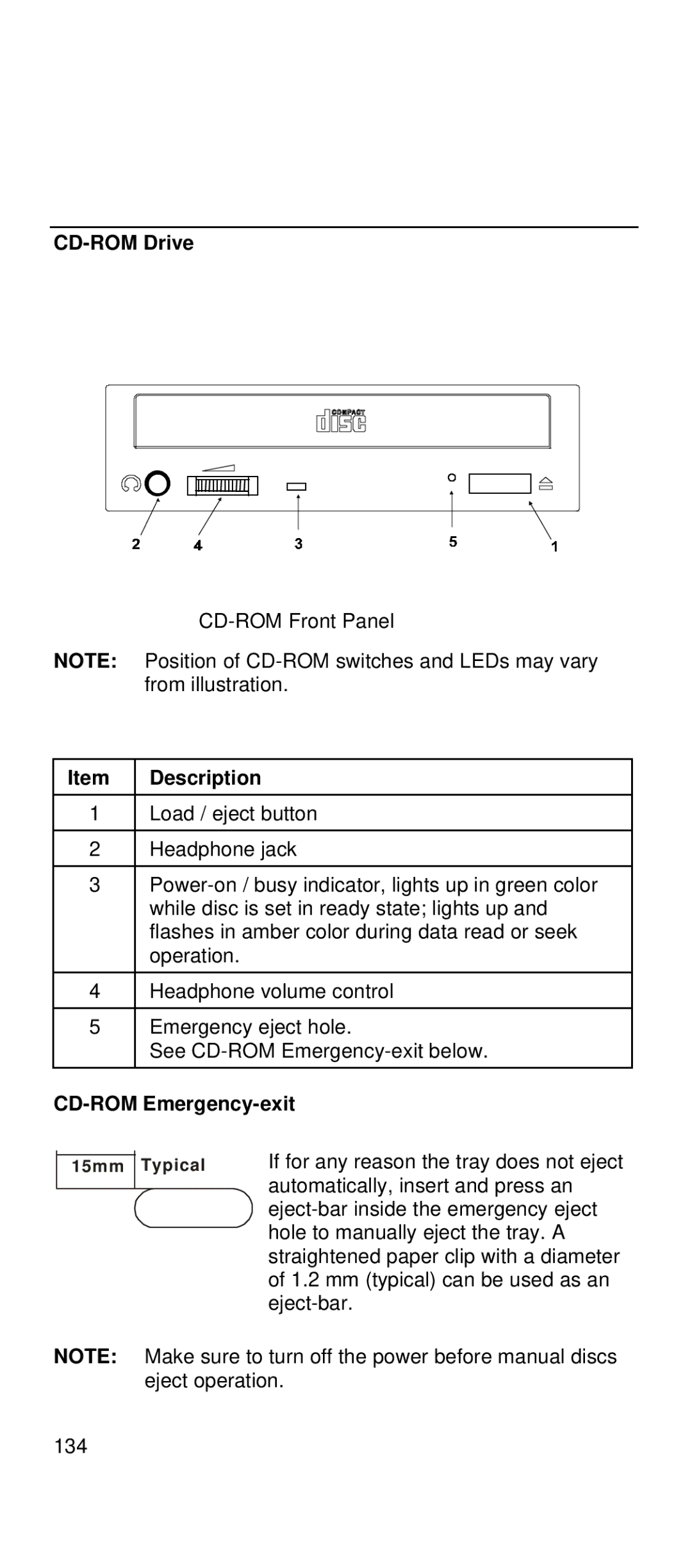 IBM 2169 manual CD-ROM Drive, CD-ROM Emergency-exit 