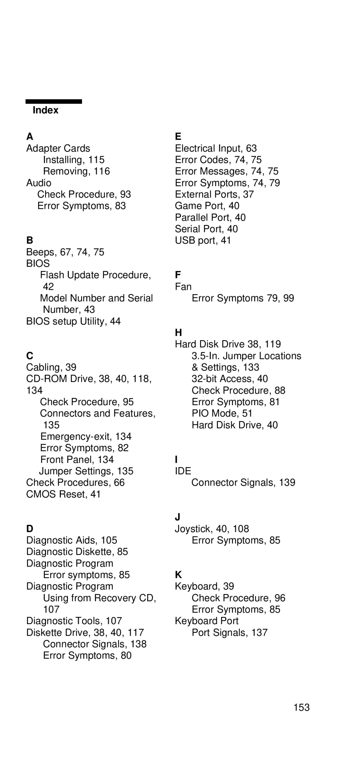 IBM 2169 manual Index, Bios 