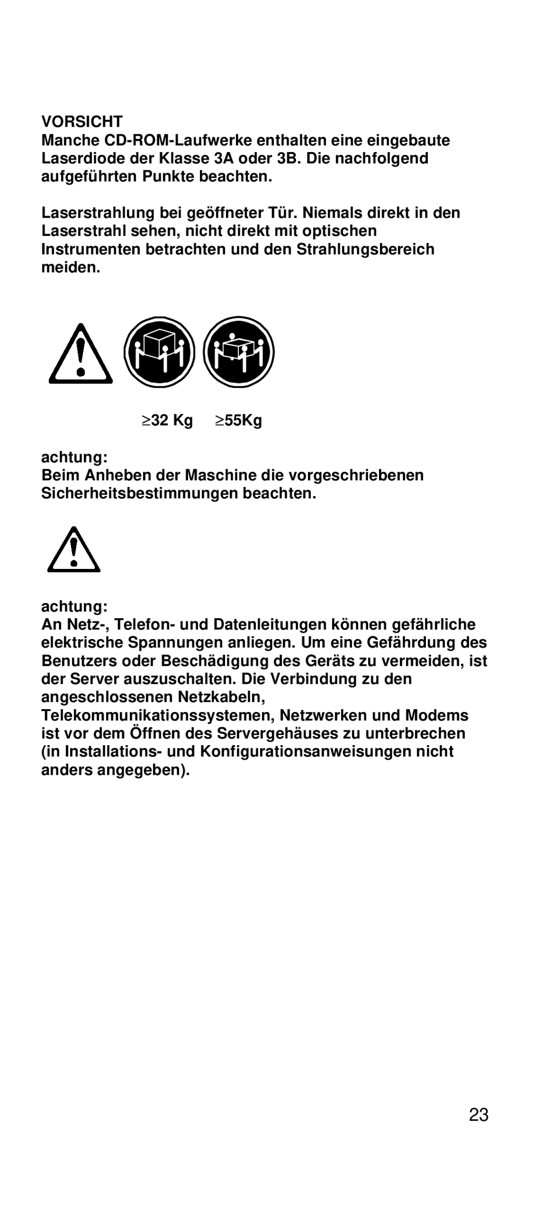 IBM 2169 manual Vorsicht 