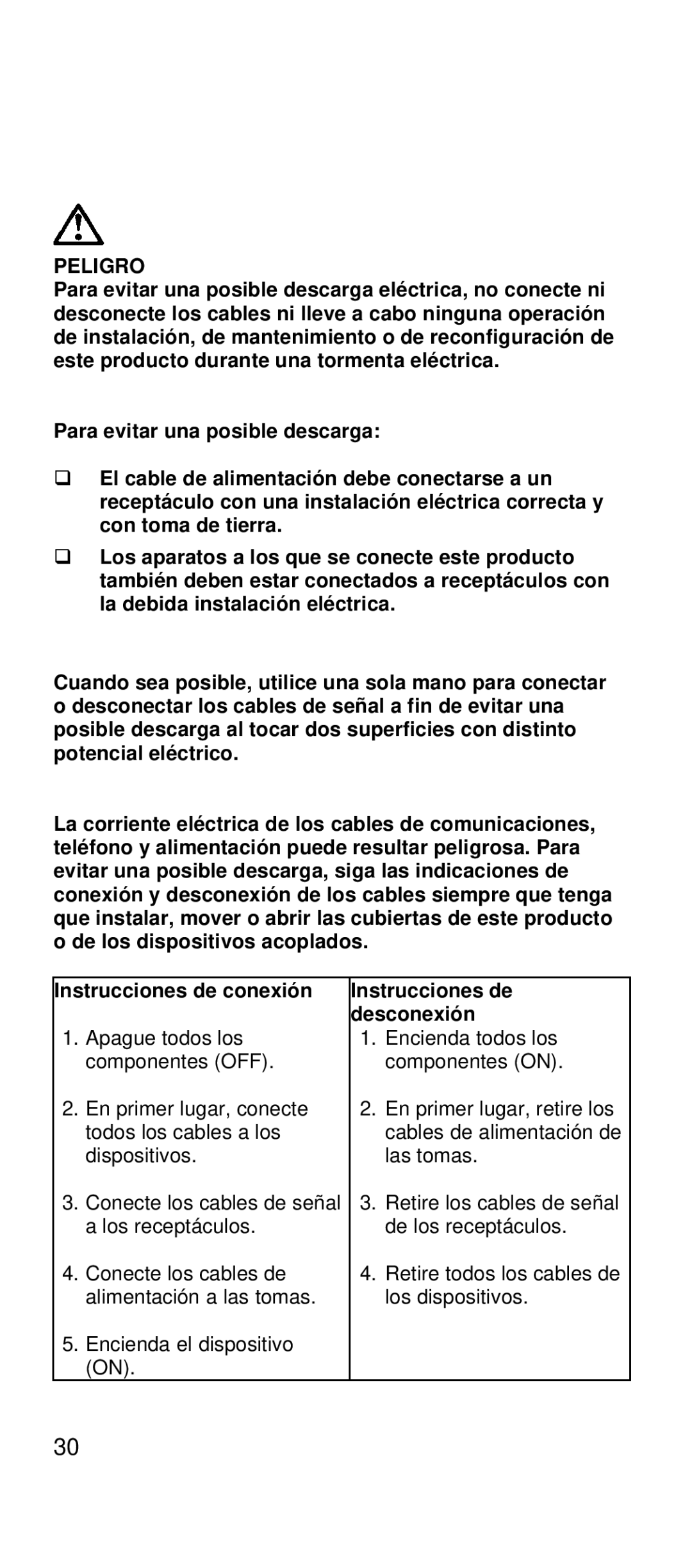 IBM 2169 manual Peligro, Instrucciones de conexión Desconexión 