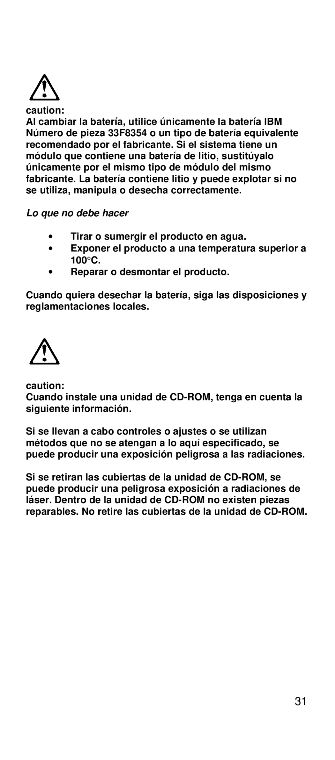 IBM 2169 manual Lo que no debe hacer 