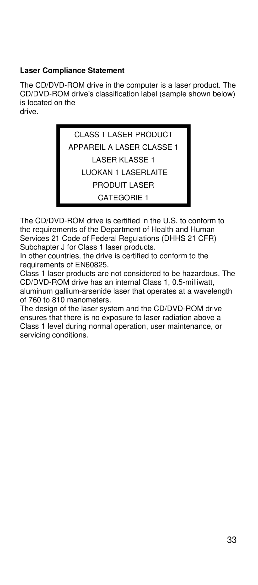 IBM 2169 manual Laser Compliance Statement 