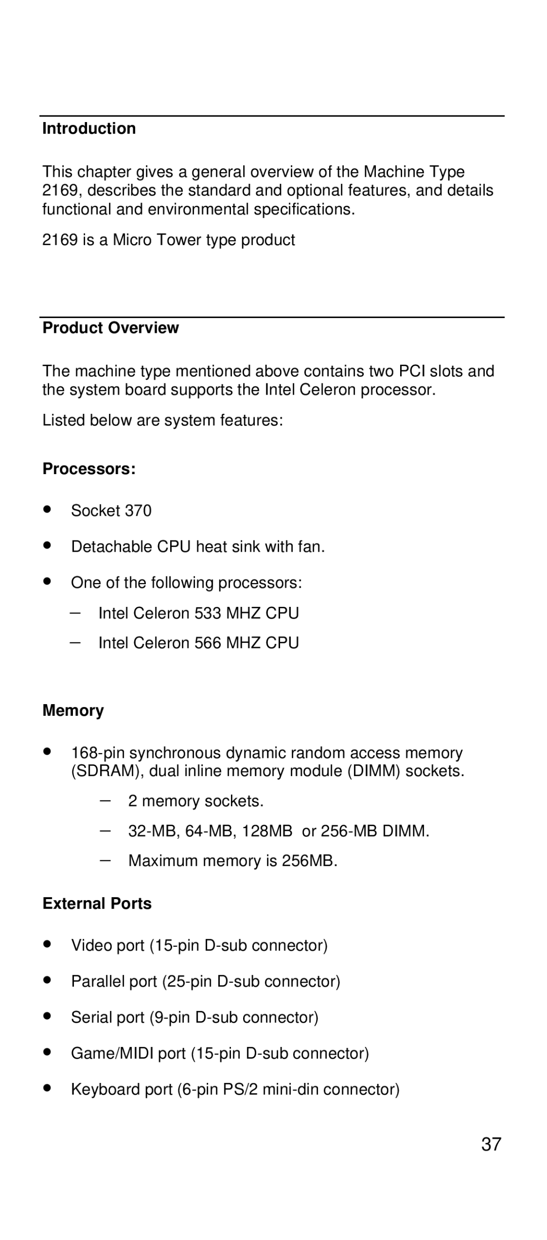 IBM 2169 manual Introduction, Product Overview, Processors, Memory, External Ports 