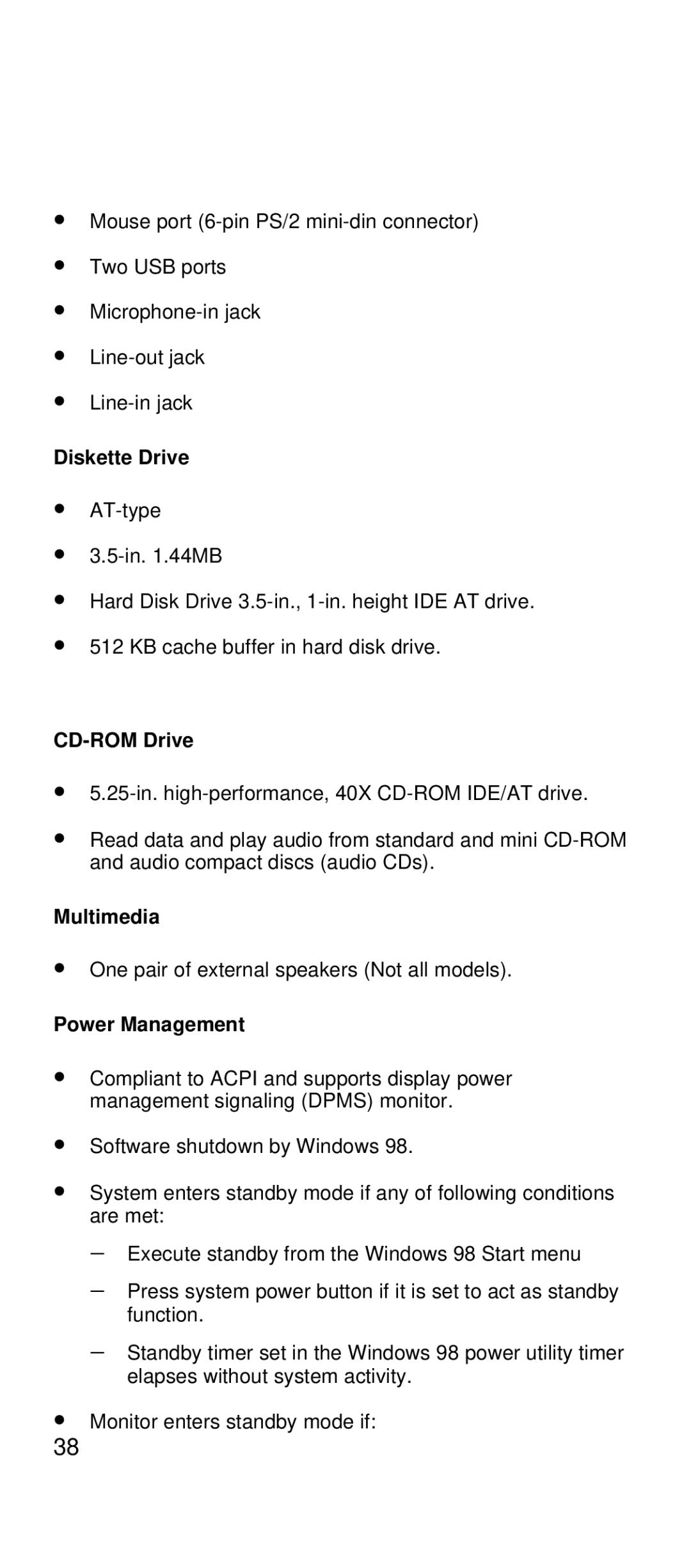 IBM 2169 manual Diskette Drive, CD-ROM Drive, Multimedia, Power Management 