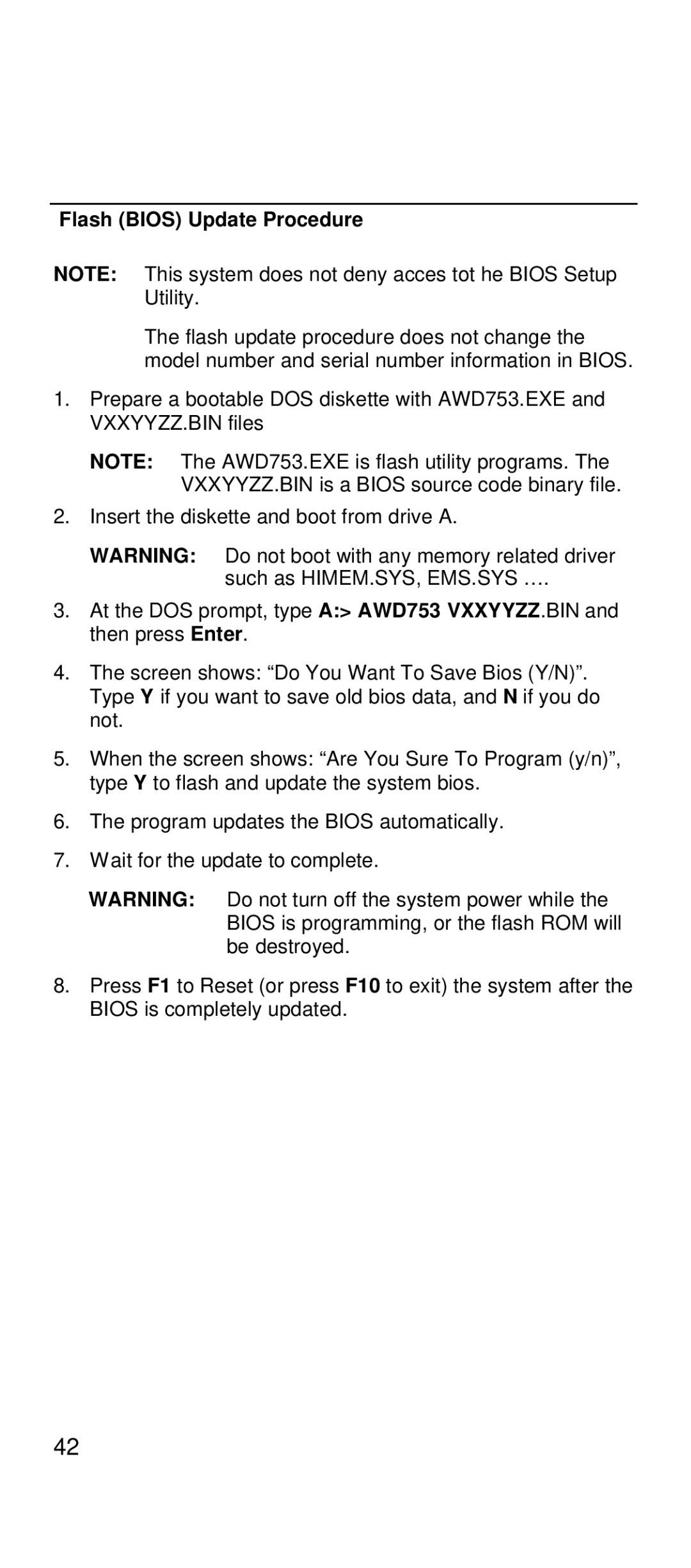 IBM 2169 manual Flash Bios Update Procedure 