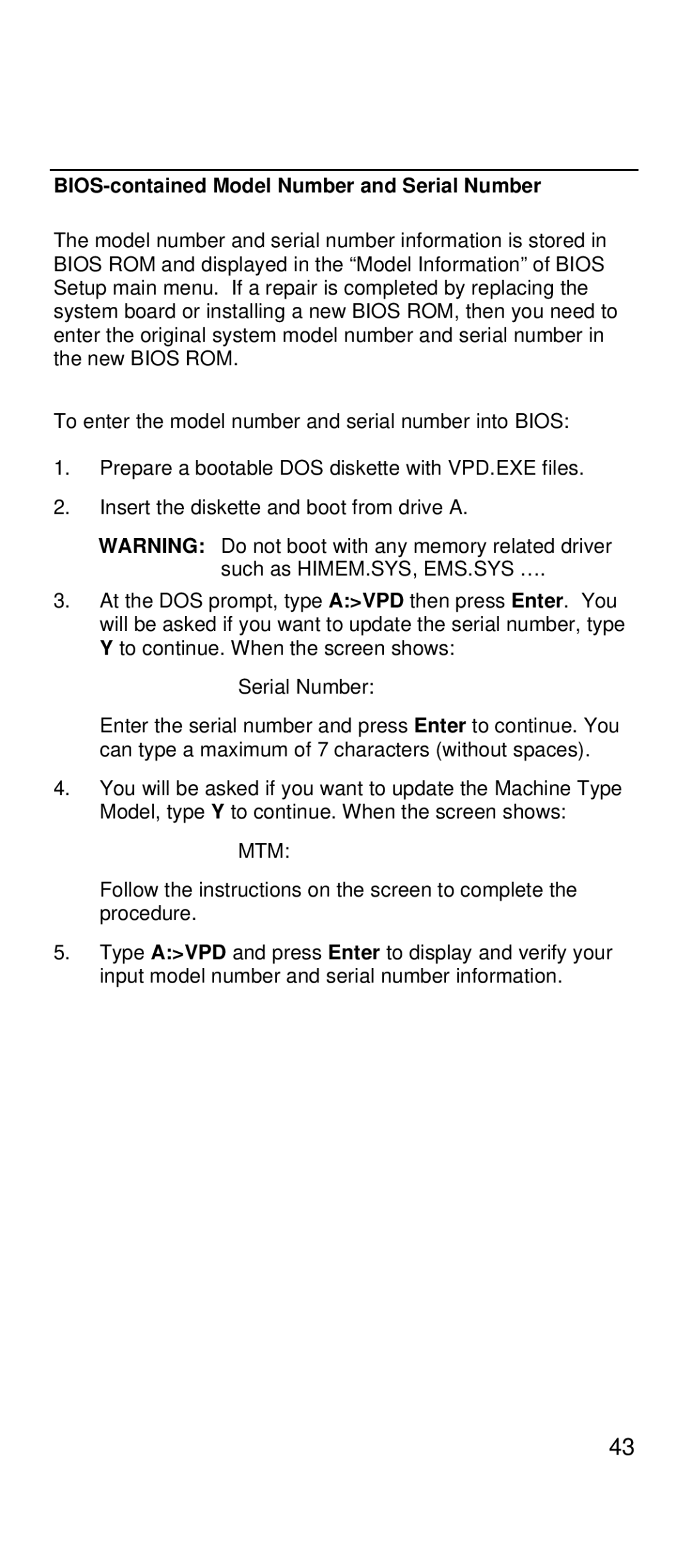 IBM 2169 manual BIOS-contained Model Number and Serial Number, Mtm 