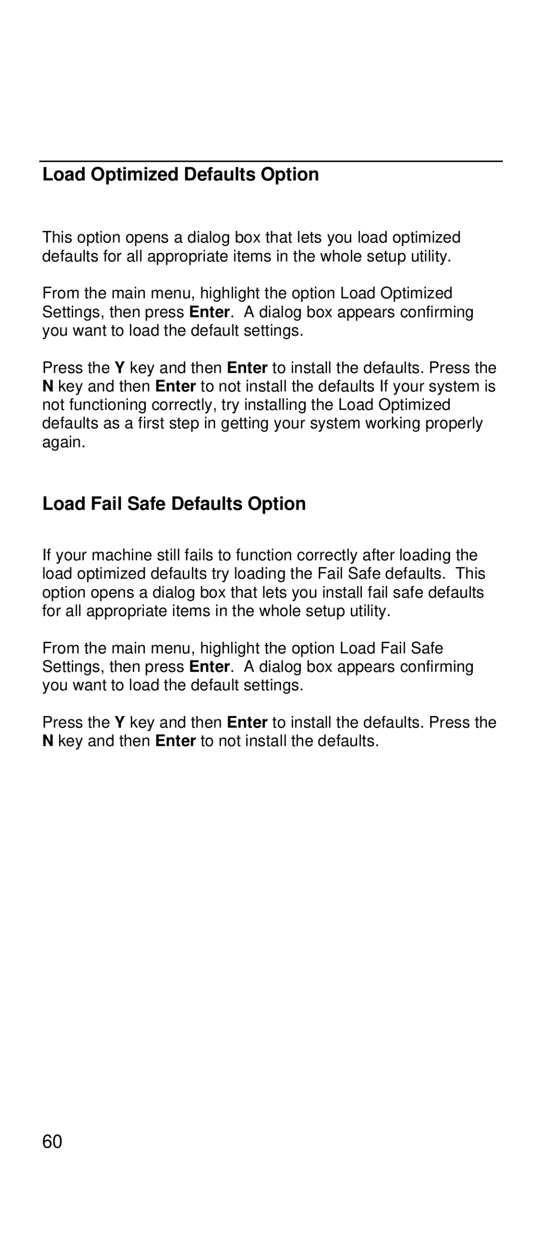 IBM 2169 manual Load Optimized Defaults Option, Load Fail Safe Defaults Option 