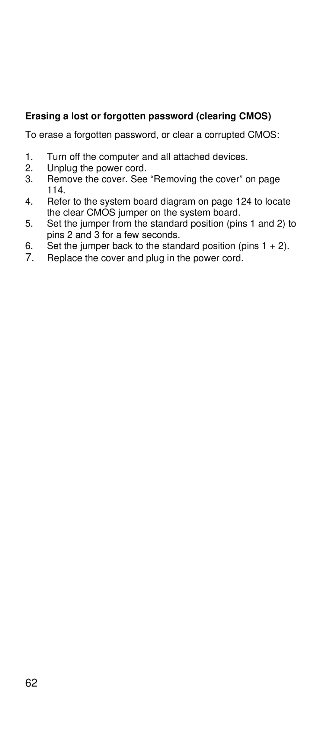 IBM 2169 manual Erasing a lost or forgotten password clearing Cmos 