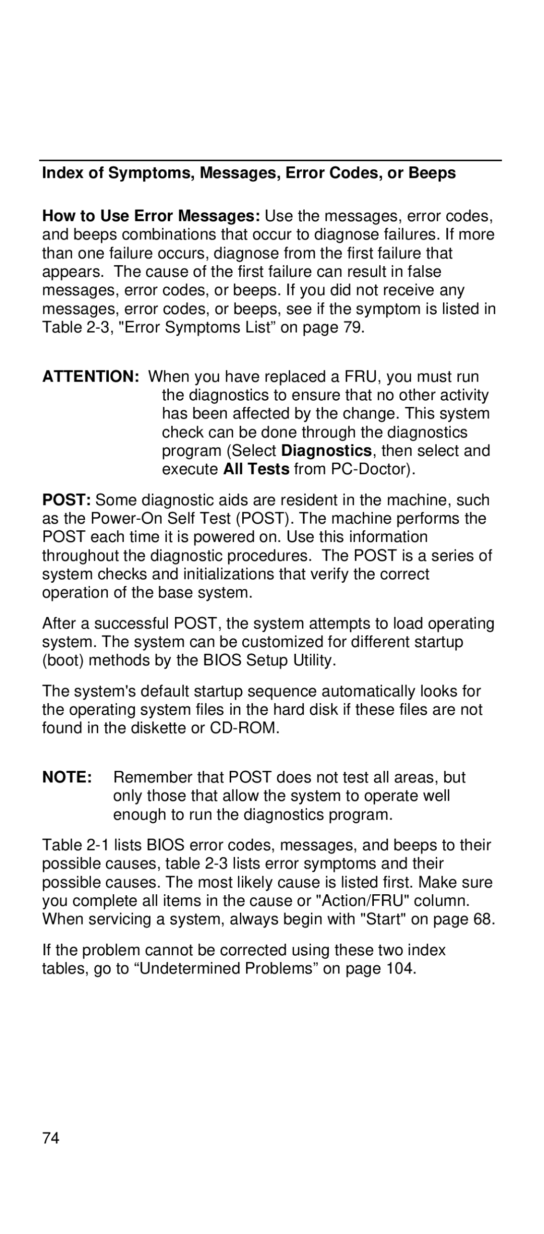 IBM 2169 manual Index of Symptoms, Messages, Error Codes, or Beeps 