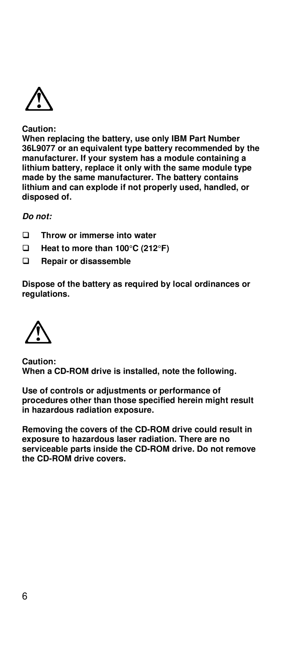 IBM 2169 manual Do not 