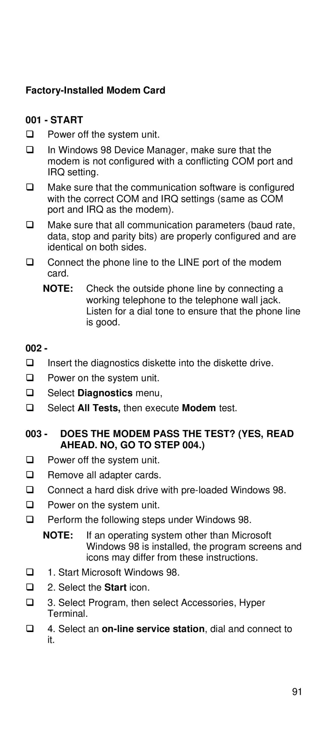 IBM 2169 manual Factory-Installed Modem Card Start, 002 