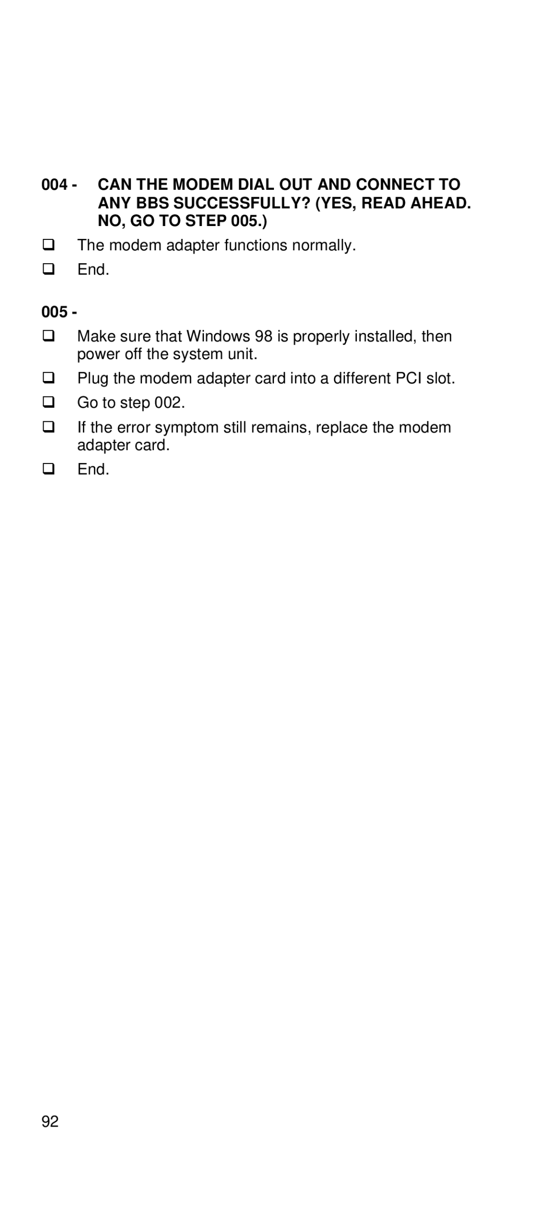 IBM 2169 manual Modem adapter functions normally End 