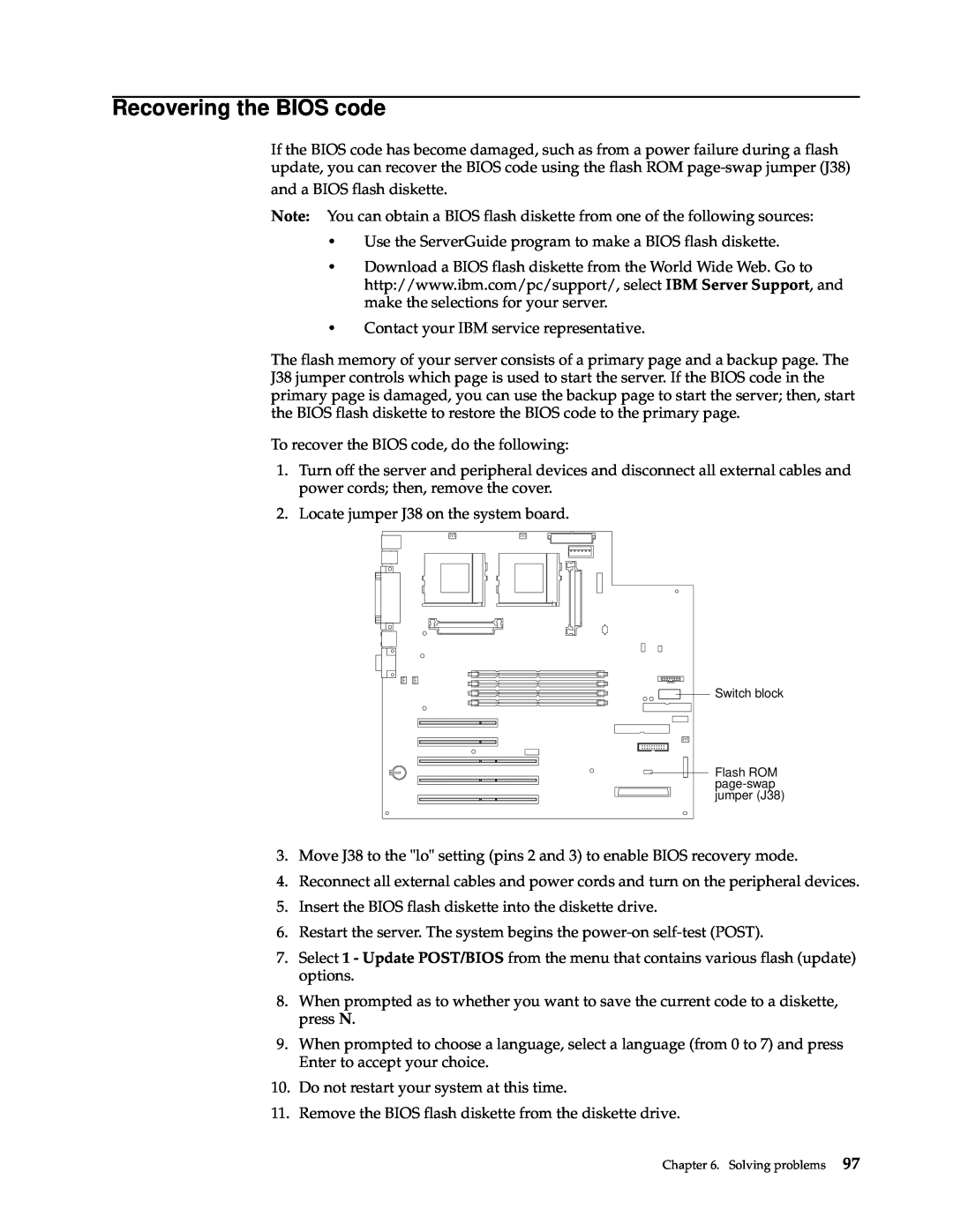 IBM 220 manual Recovering the BIOS code 