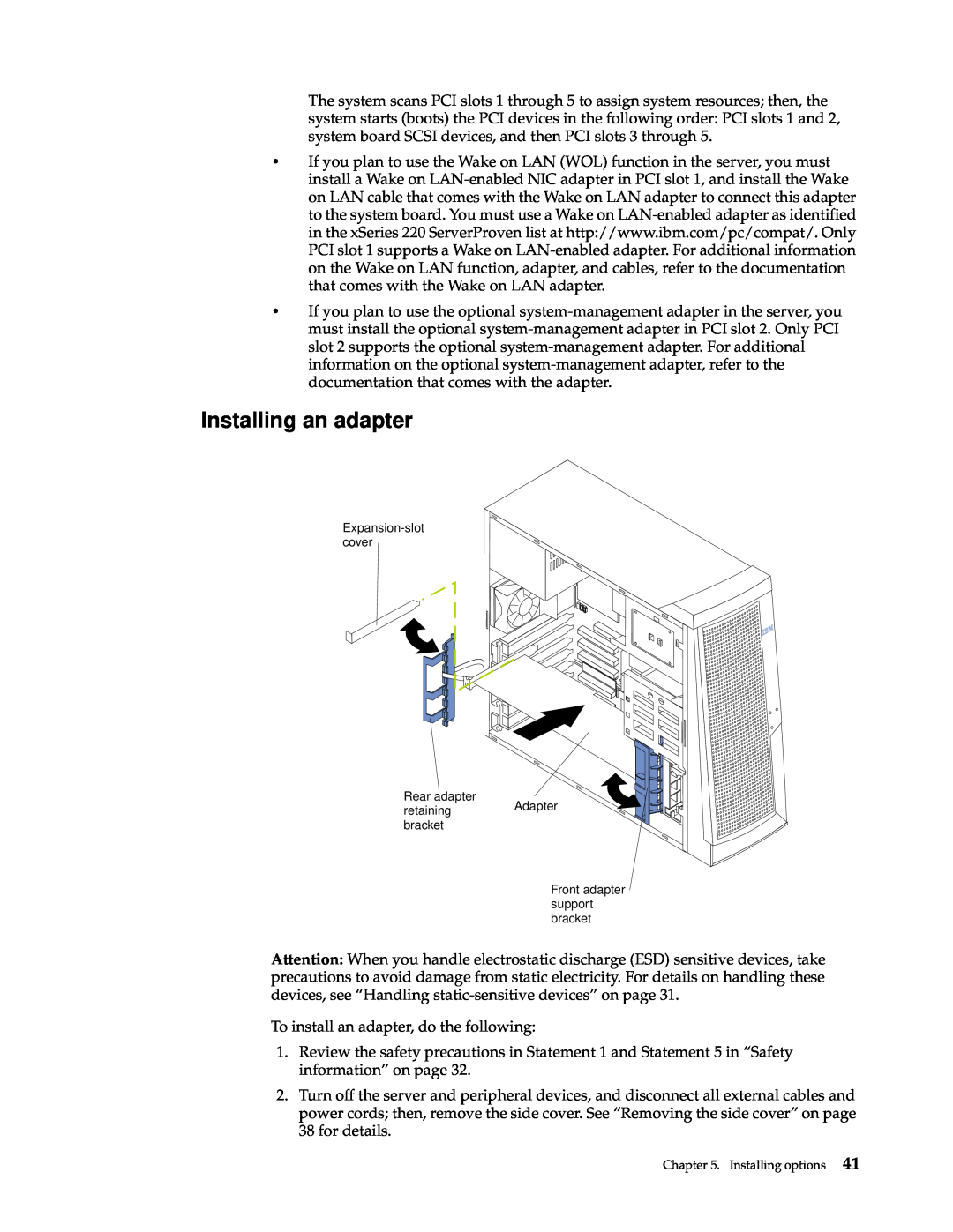 IBM 220 manual Installing an adapter 