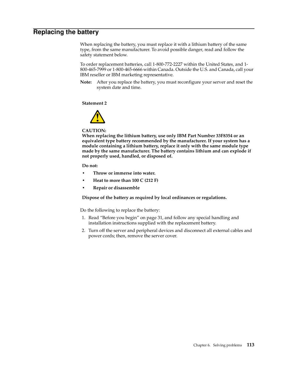 IBM 220 manual Replacing the battery 