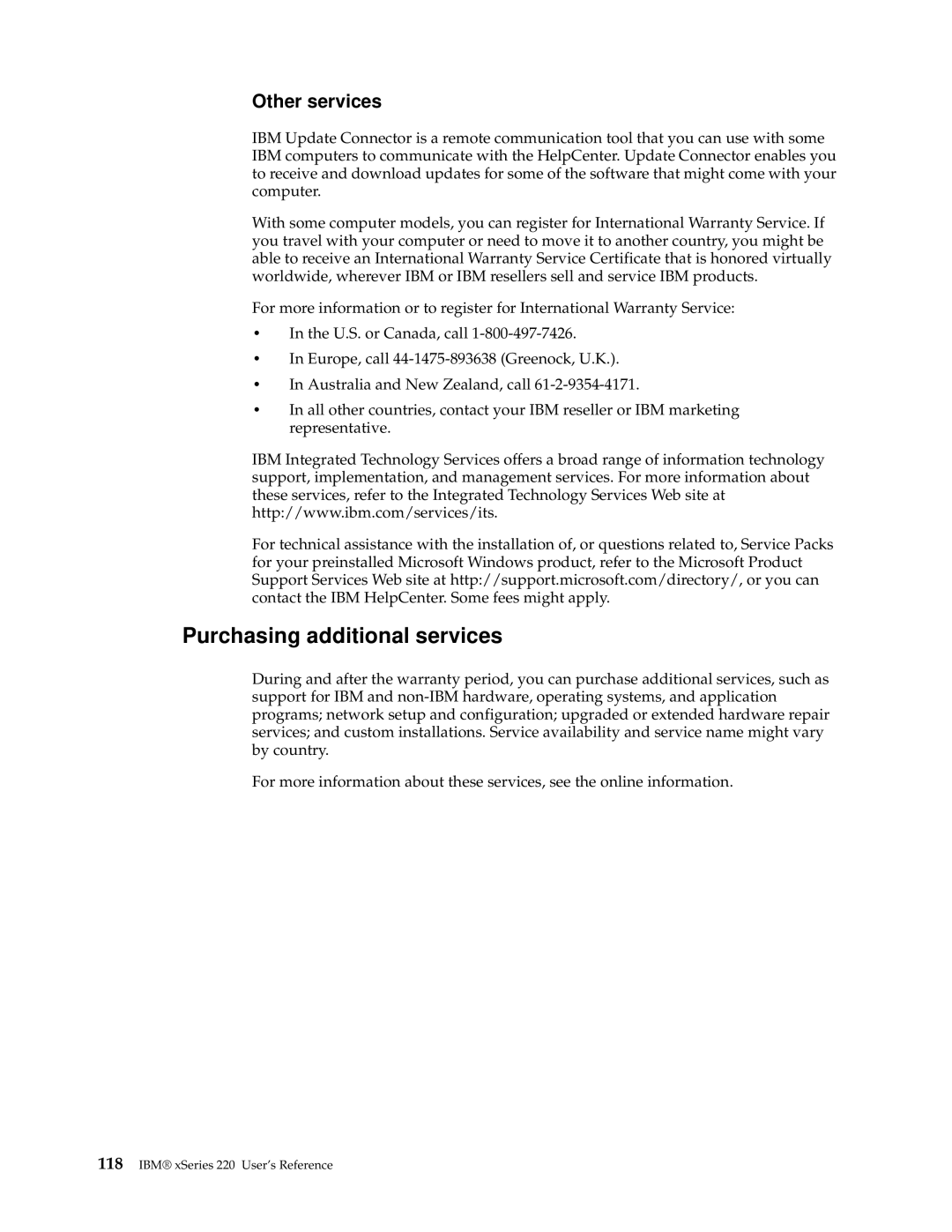 IBM 220 manual Purchasing additional services, Other services 